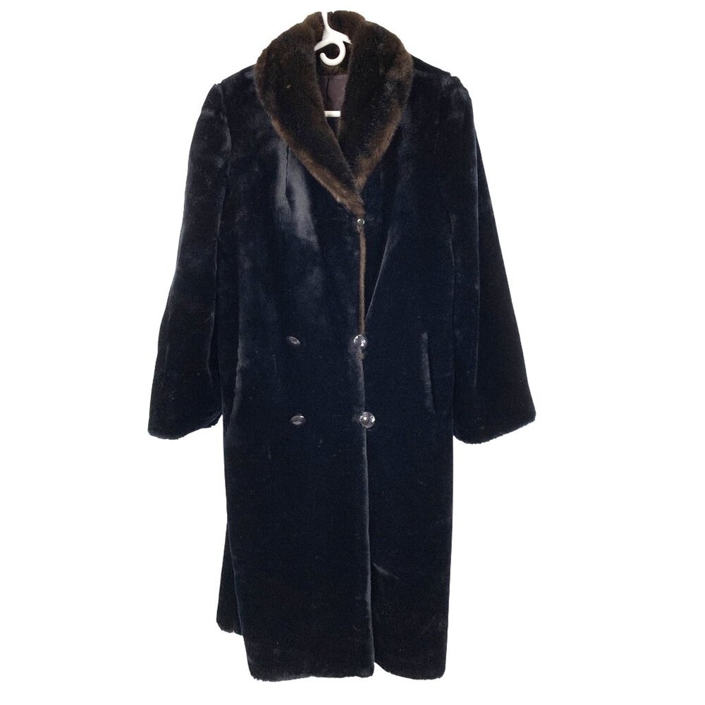 Vintage Hillmoor Black Faux Fur Coat USA Size M/L Winter